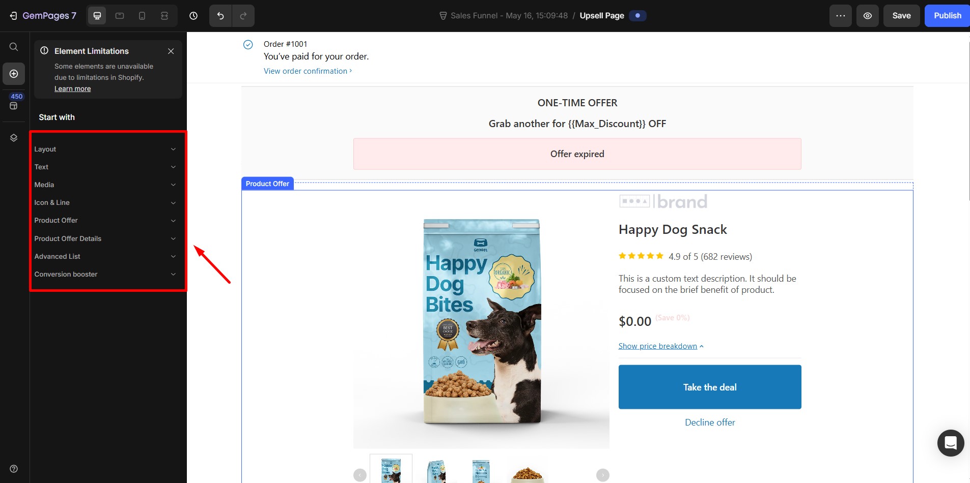 post-purchase-element-limit